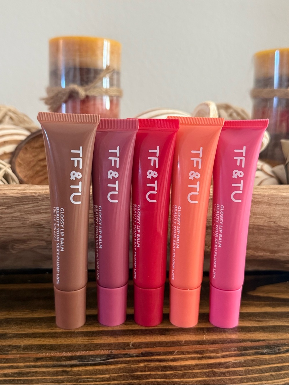 Glossy Lip Balm Set (5)- Pink, Coral, Red, Mauve, Brown Shades